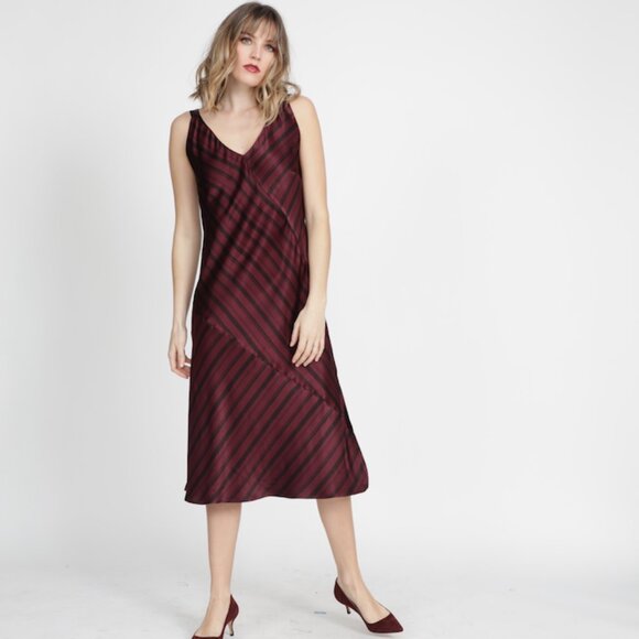 Gold Hawk Dresses & Skirts - Gold Hawk Midi Stripe Cocktail Slip Dress *Never Worn*   Burgundy / Black  SMALL